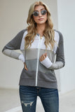 Zipped Front Colorblock Hollow-out Knit Hoodie