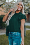 Green Tiered Sleeve Frilled Neck Dotted Top