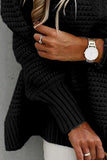 Gray/Beige Lace Scalloped V-Neck Side Split Loose Sweater