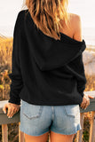 Zipper V-neck Dropped Sleeve Hooded Solid Sweater