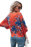 Floral Print Tie Front Kimono Sleeve Blouse