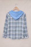 color Plaid Print Pocket Drawstring Hooded Jacket