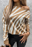 Zebra Print Mock Neck Cold Shoulder Sweater