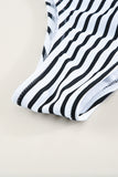 Leaf Stripe Print Round Neck Long Sleeve Surfing Swimsuit