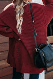 Drop Sleeve Cable Knit Cardigan with Slits