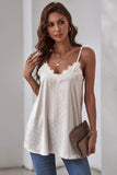 Beige V Neck Lacy Spaghetti Straps Dotted Print Tank