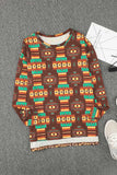 Multicolor Aztec Leopard Patchwork Side Split Pullover Top