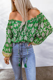 Floral Print Tassel Tie Off Shoulder Blouse