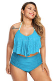 Allure Juniors Plus Size Laser Cut Flounce Swimwear