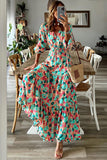 Multicolor Bohemia Print V Neck Ruffle Long Sleeve Maxi Dress