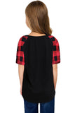 Plaid Raglan Sleeves Girls’ Tee
