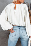 White Crew Neck Billowy Sleeve Blouse