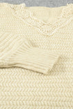 Beige Lace Scalloped V-Neck Side Split Loose Sweater