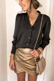Frilled V Neckline Buttoned French Shirt
