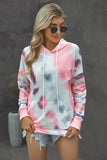 Multicolor Dropped Sleeve Tie-dye Kangaroo Pocket Hoodie with Drawstring