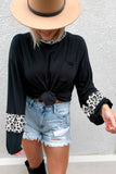 Leopard Print Balloon Sleeve Crew Neck Top