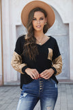 Sequin Splicing V Neck Bishop Sleeves Top