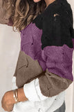 V Neck Colorblock Textured Knit Sweater