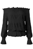 Off Shoulder Ruffle Long Sleeve Smocked Waist Lace Crochet Blouse