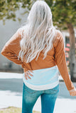 Brown V Neck Ribbed Knit Long Sleeve Top