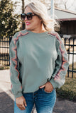 Sky Blue Plus Size Embroidered Patchwork Long Sleeve Sweatshirt