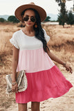 Loose Fit Ruffled Color Block Dress