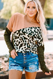 Multicolor Leopard Color Block Long Sleeve Knit Top