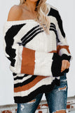 Stripe Color Block Bubblegum V-Neck Braided Knit Sweater