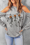 Skeleton Pumpkin Graphic Print Cold Shoulder Top