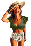 Floral Ruffled Hem High Waist Bikini Set