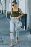 Ribbed Knit Henley Crop Tank