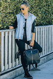 Sky Blue Solid Color Hooded Denim Vest Jacket