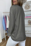 Solid Color Lace V Neck Long Sleeve Top
