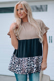 Colorblock Leopard Ruffled Sleeve Babydoll Top