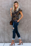 V-neck Short Sleeve Fashion Print Fantasy Fluttering Blouse