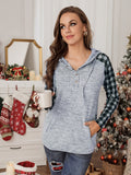 Plaid Splicing Kangaroo Pocket Buttoned Hoodie