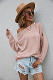 Crew Neck Buttons Drop Shoulder Pullover Sweater