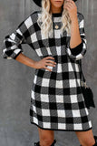 Gingham Balloon Sleeve Sweater Dress