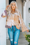Colorblock Leopard Ribbon Tie Blouse