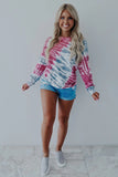 Rose Blue Tie Dye Print Long Sleeve Top