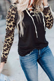 Lace Up Neck Leopard Long Sleeves Top