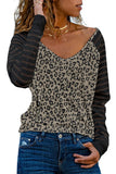 Print Patchwork Mesh Long Sleeve Top