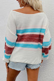 Block Knitted Drop Shoulder Pullover Sweater
