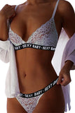 SEXY BABY Letter Print White Lace Bralette Set