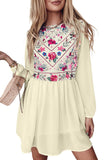 Floral Mesh Splicing Lined Flowy Dress