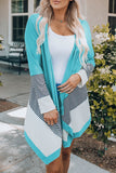 Sky Blue Loose Fit Stripe Colorblock Cardigan
