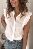 Sleeveless Button Closure Ruffled Linen Shirt