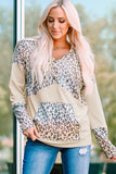 Leopard Patchwork Buttons Hooded Sweatshirt with Pocket