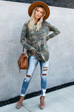 Women's Loose Camo Print Long Sleeve Top Long Sleeve Longline Pullover