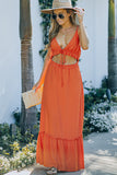 Orange Ruffled Cut-out Spaghetti Strap Sleeveless Long Dress